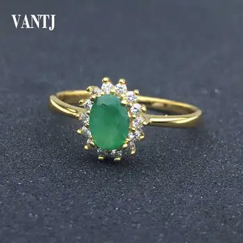 VANTJ Elegant Natural Emerald Rings Sterling 925 Sliver Gemstone Oval 5*7mm 0.56Ct Fine Jewelry For Wedding Party Women Gift