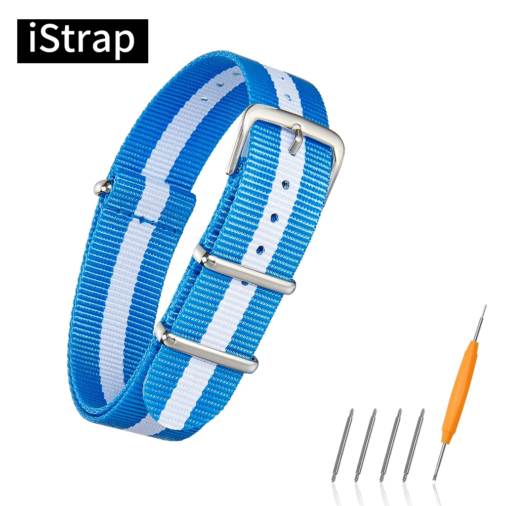 

iStrap New design 18mm 20mm 22mm Fashion Sport Watch Band Nato Fabric Nylon Watch Strap Silver Buckle Replacement Band