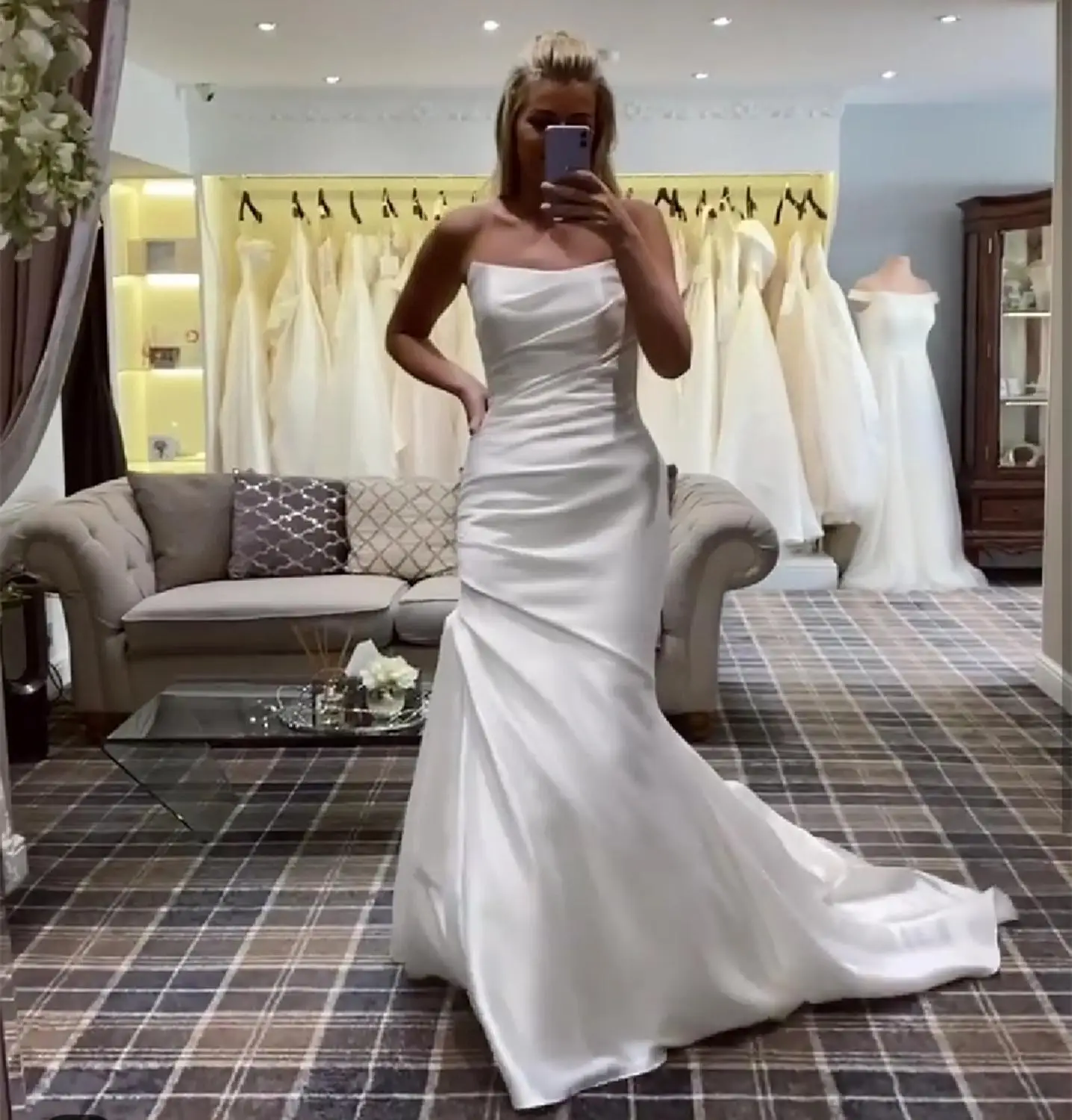 Женское атласное свадебное платье с юбкой-годе элегантное винтажное до пола без