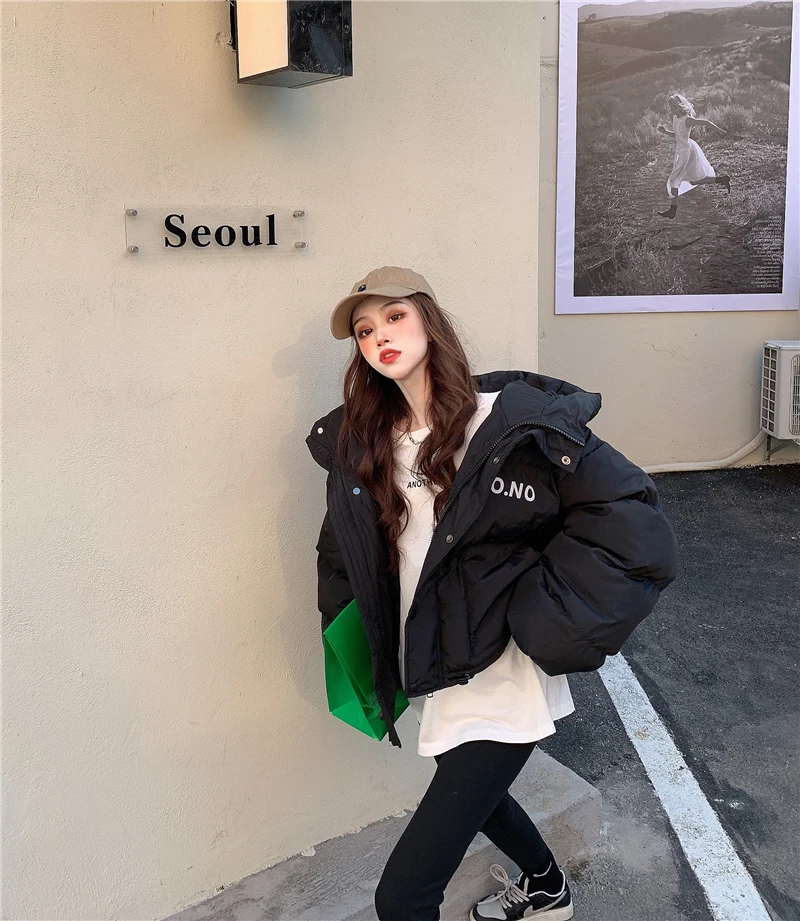 

2021 New Autumn Winter Jacket Hooded Women Coat Loose Cotton-Padded Short Jackets Female Parka Warm Casual Coat
