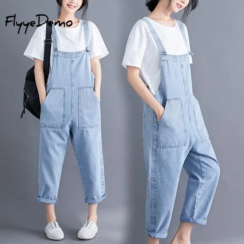 Женский комбинезон из джинсовой ткани Осенний с нашивками женские комбинезоны
