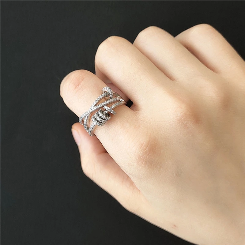 

Micro-inlaid Zircon Ring Three-ring Ring Index Finger Ring Female Ring Multi-layer Open Ring for Jewelry Gift