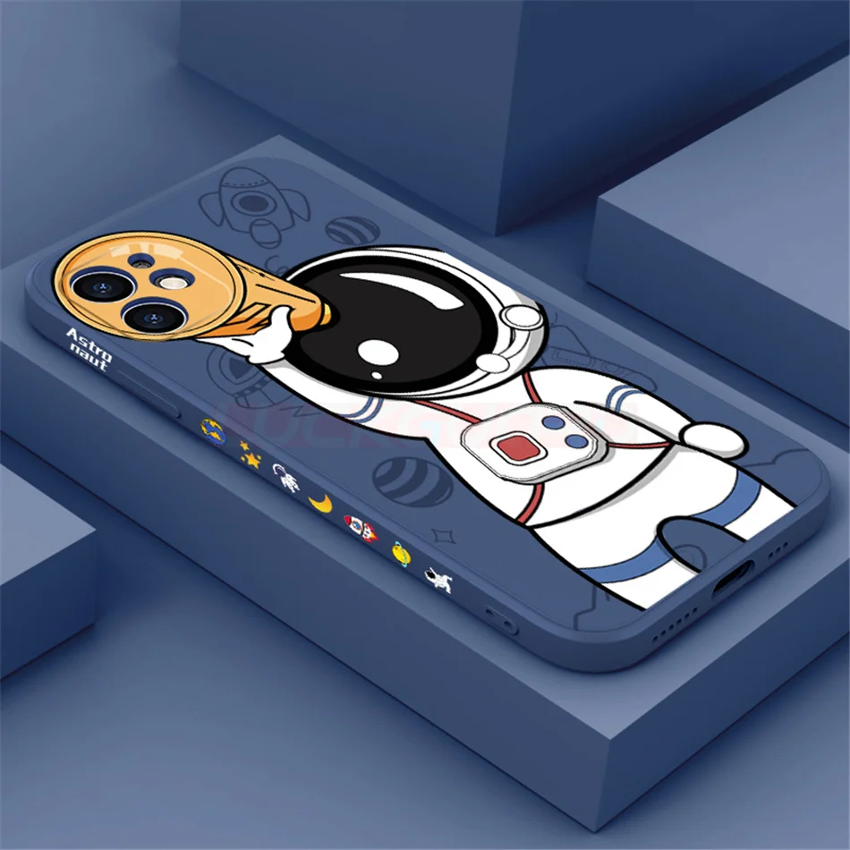 For Apple iphone 12 11 13 14 Pro Max Case Cute Astronaut Soft Silicone Square Back Cover For iPhone Xs Max XR 6 7 8 14 Plus X SE