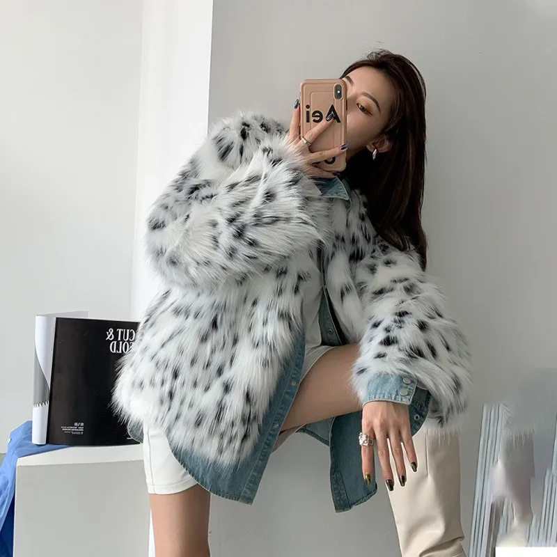 

Lugentolo Leopard Faux Fur Coat Women Mid-length Winter Coats and Jackets Korean Fashion Loose Fur Jacket Women