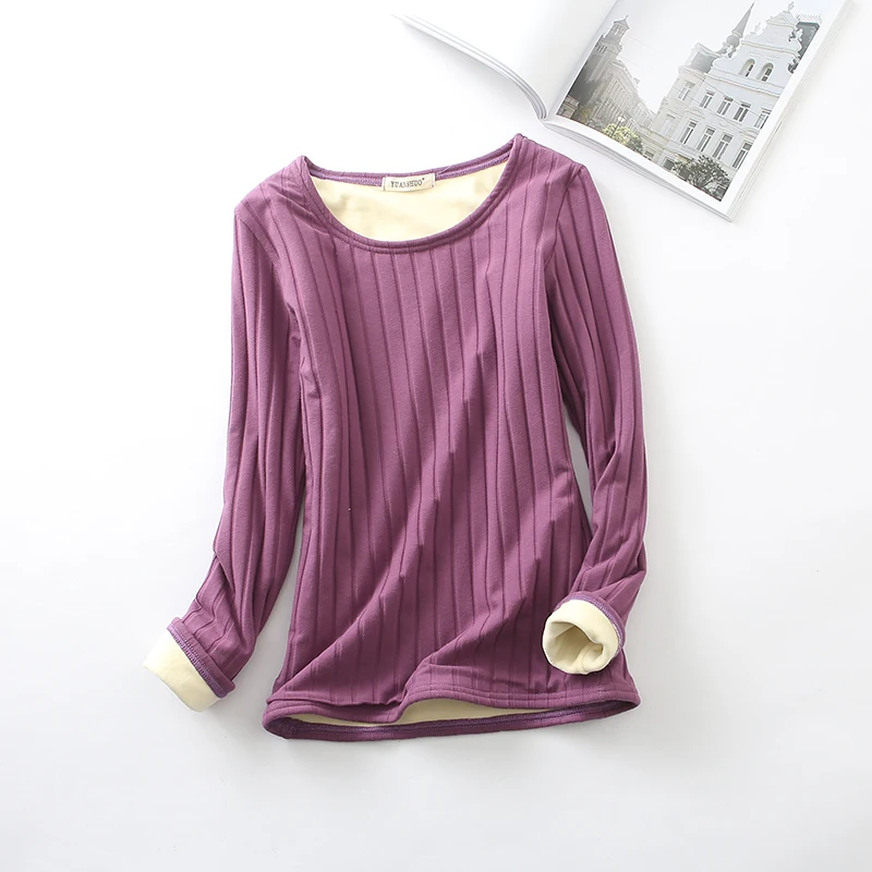 Осенне зимняя женская теплая Толстая бархатная футболка с длинным рукавом из