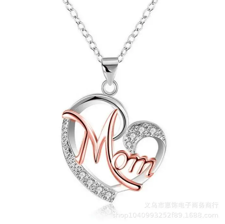 rose gold half Кубический цирконий для мамы, ожерелье с подвеской в виде сердца для ребенка, дочери, сына, ребенка, семья, любовь, ювелирные изделия, друзья, день рождения, дни матери, подарочная коробка - Окраска металла: rose gold half