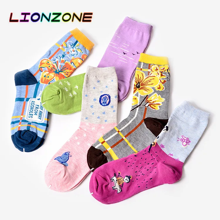 LIONZONE 2018 осень новый цветочный дизайн женские счастливые носки брендовые