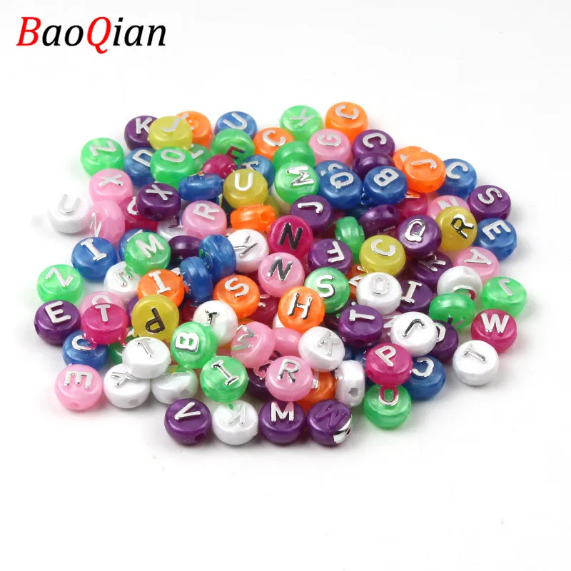 100 шт./лот 6x10 мм позолоченные бусины с буквами Алфавит Акриловые для изготовления