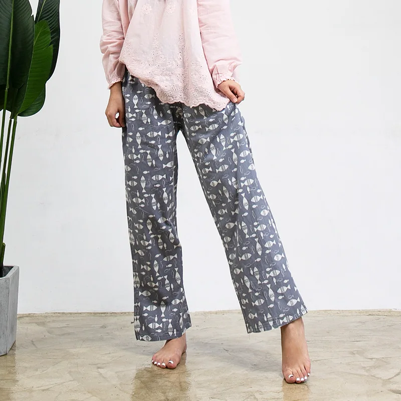 

Fdfklak Spring Summer Womens Bottoms Cotton Home Pants Lounge Wear 2020 New Loose Gray Print Pijama Pants Pyjama Femme