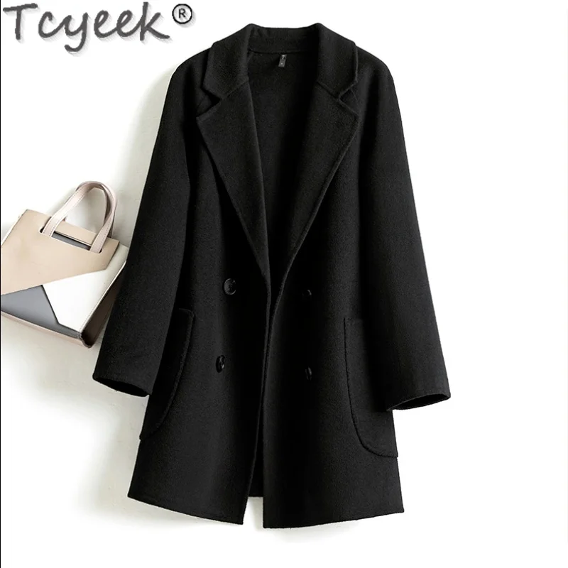 

Зимнее повседневное женское пальто Tcyeek из 100% натуральной шерсти, осень 2021, двусторонние шерстяные куртки, женская одежда, Женская куртка ...