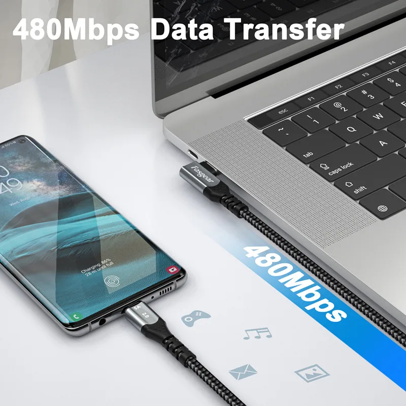 Кабель Fasgear 100 Вт с USB C на шнур для быстрой зарядки углом 90 градусов PD кабель