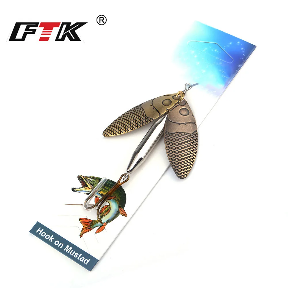 FTK Metal Spinner Spoon Fishing Lure Double Sequins 23g/10.5cm Long Cast Baits With Treble Hook Pike Tackle | Спорт и развлечения