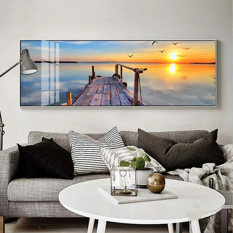 

Пейзаж, деревянный мост, птица, закат, восход солнца, холст, живопись, современный пейзаж, плакаты и оформление интерьера без рамки