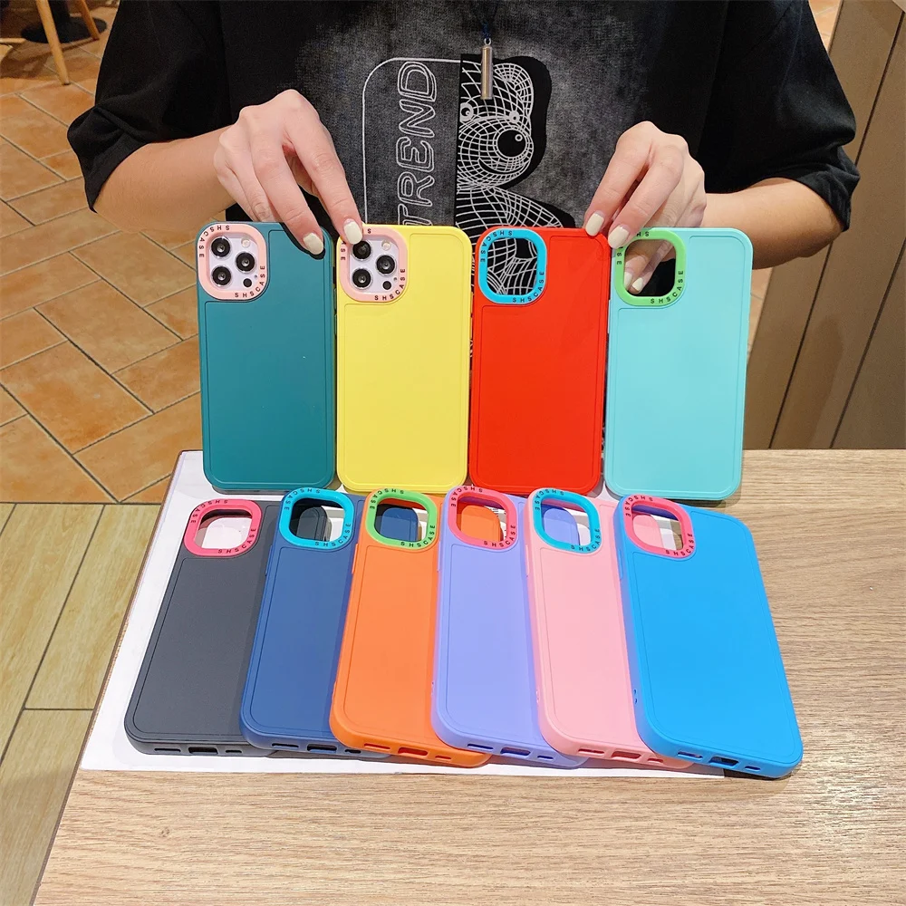 

For Iphone 13 12 11 Pro Max Pure Frame 2 In 1 Case For 7 8 Plus Soft Silicone Anti Drop X Xr Xs Max Color Lens Protection Cover