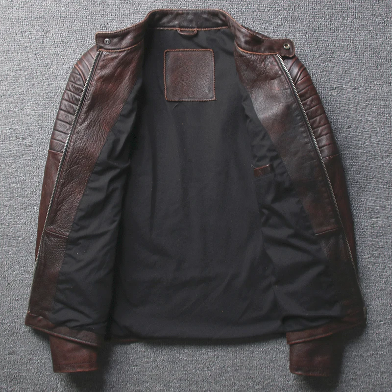 

Autumn Winter Mens Cowskin Leather Jackets Slim Motorcycle Coats Biker Coats Men's Vinatage Brown Overcoat XXXL Nice SHIPPING