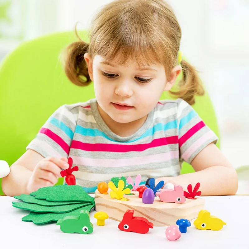 

Wooden Toys Baby Toys Rabbit Pulling Carrot Picking Mushroom Shape Matching Cognition Educational Blocks Toy