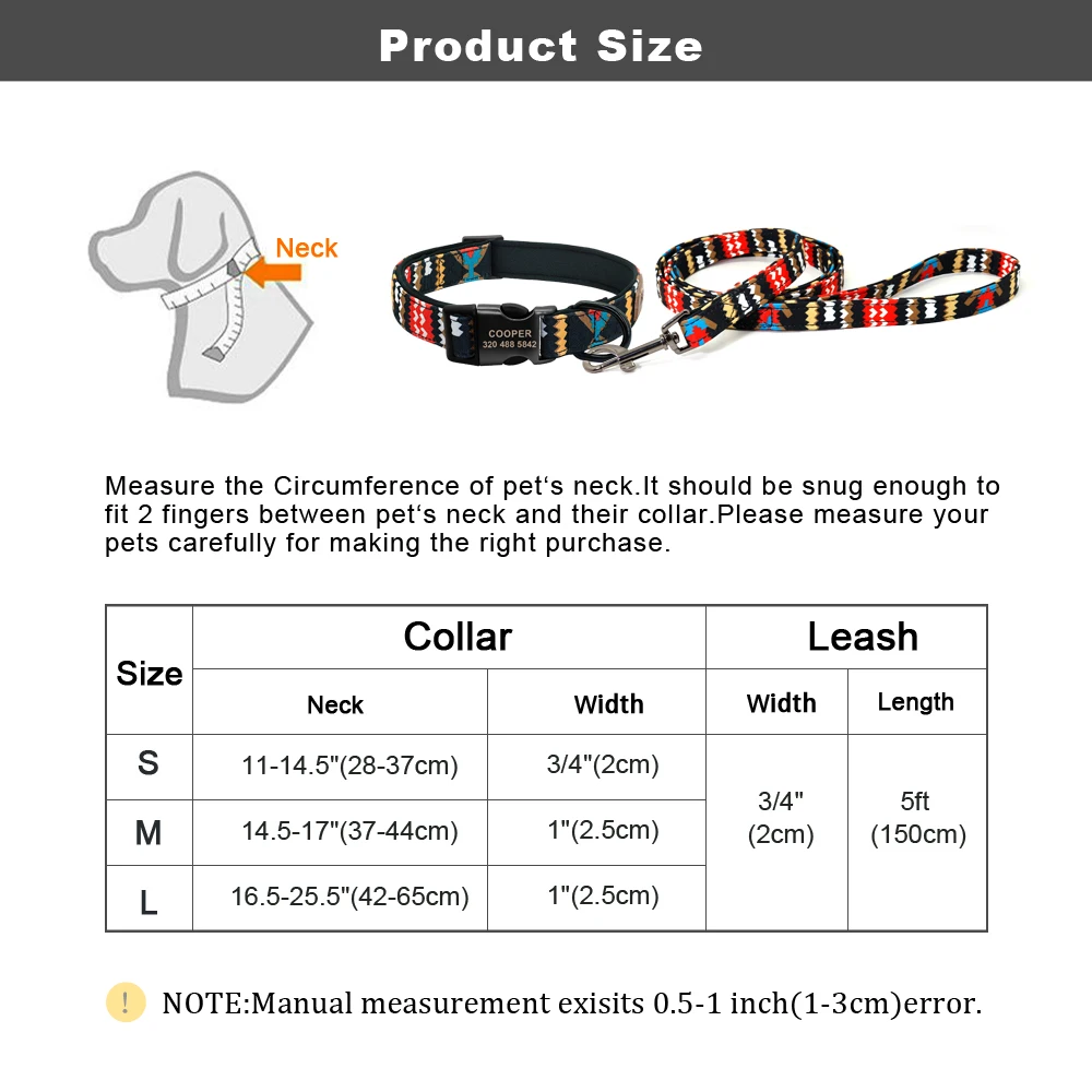 

Personalized Dog Collar WIth Leash Nylon Custom Pet ID Collars Colorful Printed Dogs Walking Leash for Small Medium Large Dogs