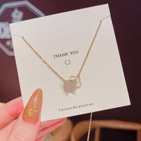 korean version of simple fashion diamond butterfly flower titanium steel necklace female temperament all match clavicle chain