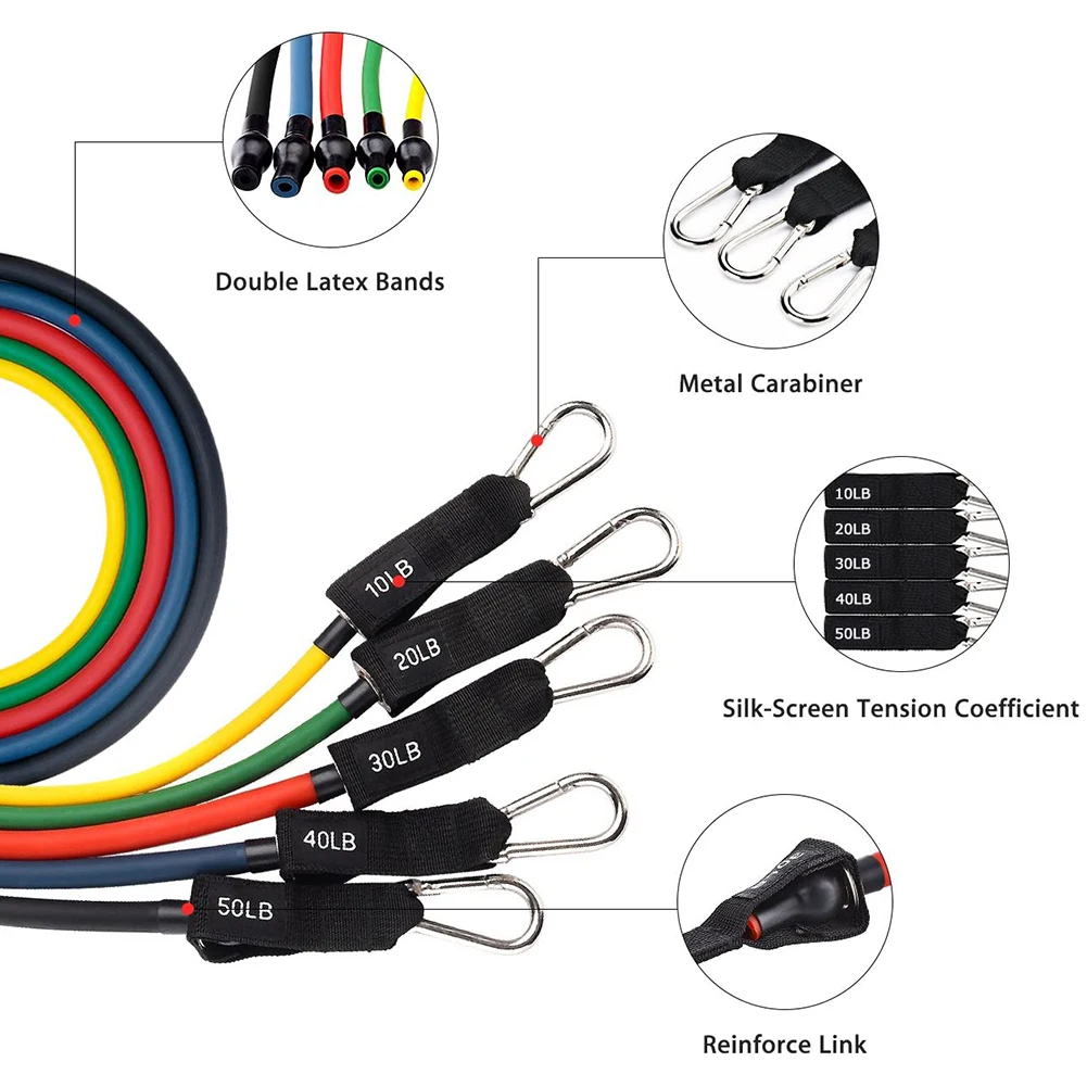 

Exercise Resistance Band Fitness Equipment Trainers Force Core Training Tool 11pcs/set Multifunction TPE Pull Rope