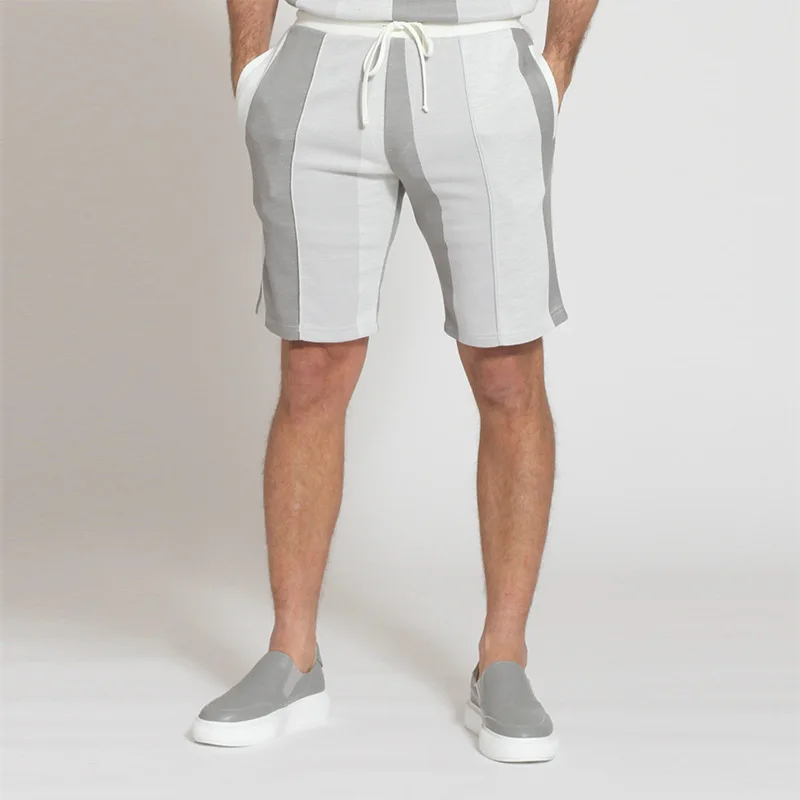 

Summer New Casual Sports Suit Men's Round Neck Short-Sleeved T-Shirt Fashion Men Must-Have Quick-Drying Striped Two-Piece Suit