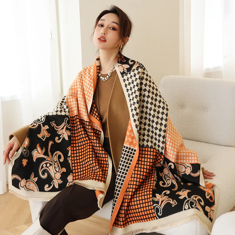 

Luxury Brand 2021Plaid Print Winter Scarf Women Cashmere Warm Pashmina Foulard Female Scarves Blanket Thick Soft Shawls Wraps