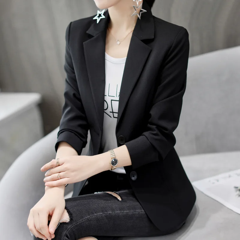 

Formal Office Lady Blazers Women Black White Slim Fit Long Sleeve Suit Jacket Autumn Winter Coat Fashion Casual Suits Woman Top
