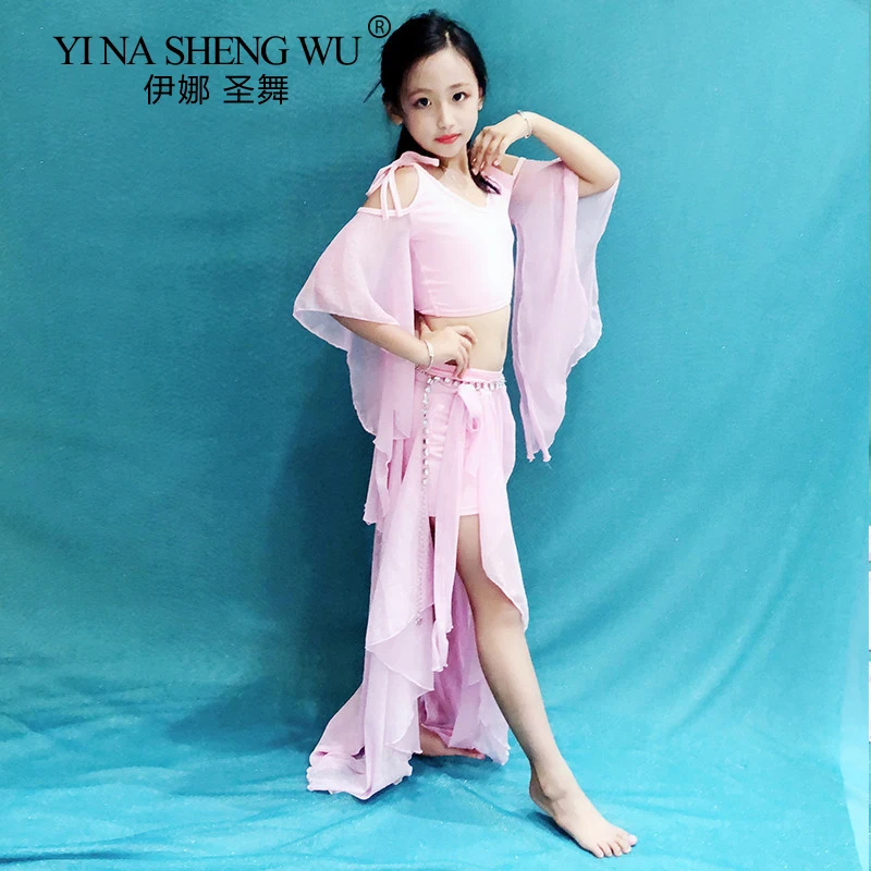 

Girls Professional Belly Dancing Clothes Luxury Flared Sleeves Top Split Long Skirt Child Dance Set Kids Belly Dance Suit New