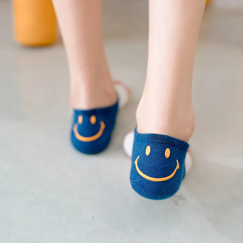 

5 Pairs Funny Smile Face Women Socks Cartoon Non-slip Low Cut Socks Kawaii Breathable Cotton Socks Woman Harajuku Short Socks