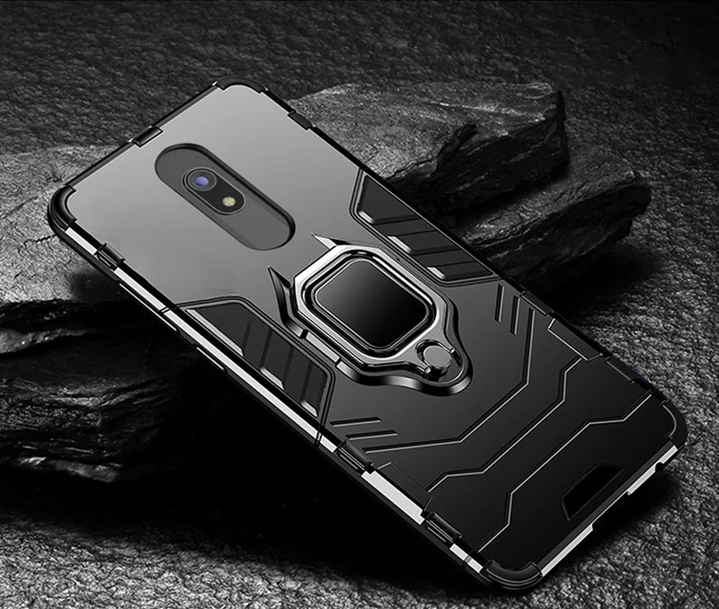 Защитный чехол для Xiaomi Redmi 8, чехол с магнитным кольцом, держатель для телефона, бампер из ТПУ+ поликарбоната, задняя крышка для Redmi 8A 8 A, чехол для телефона Global - Цвет: Черный