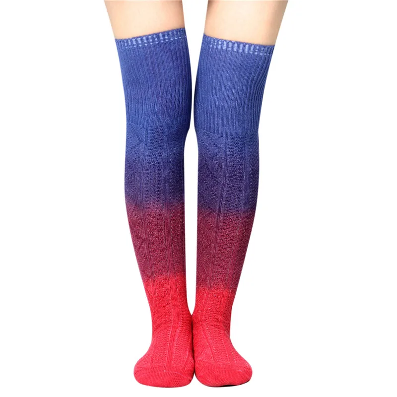 

Носки женские трикотажные в стиле пэчворк, повседневные Хлопковые гольфы до бедра, цветные, для девочек, Длинные до колена, Осень-зима