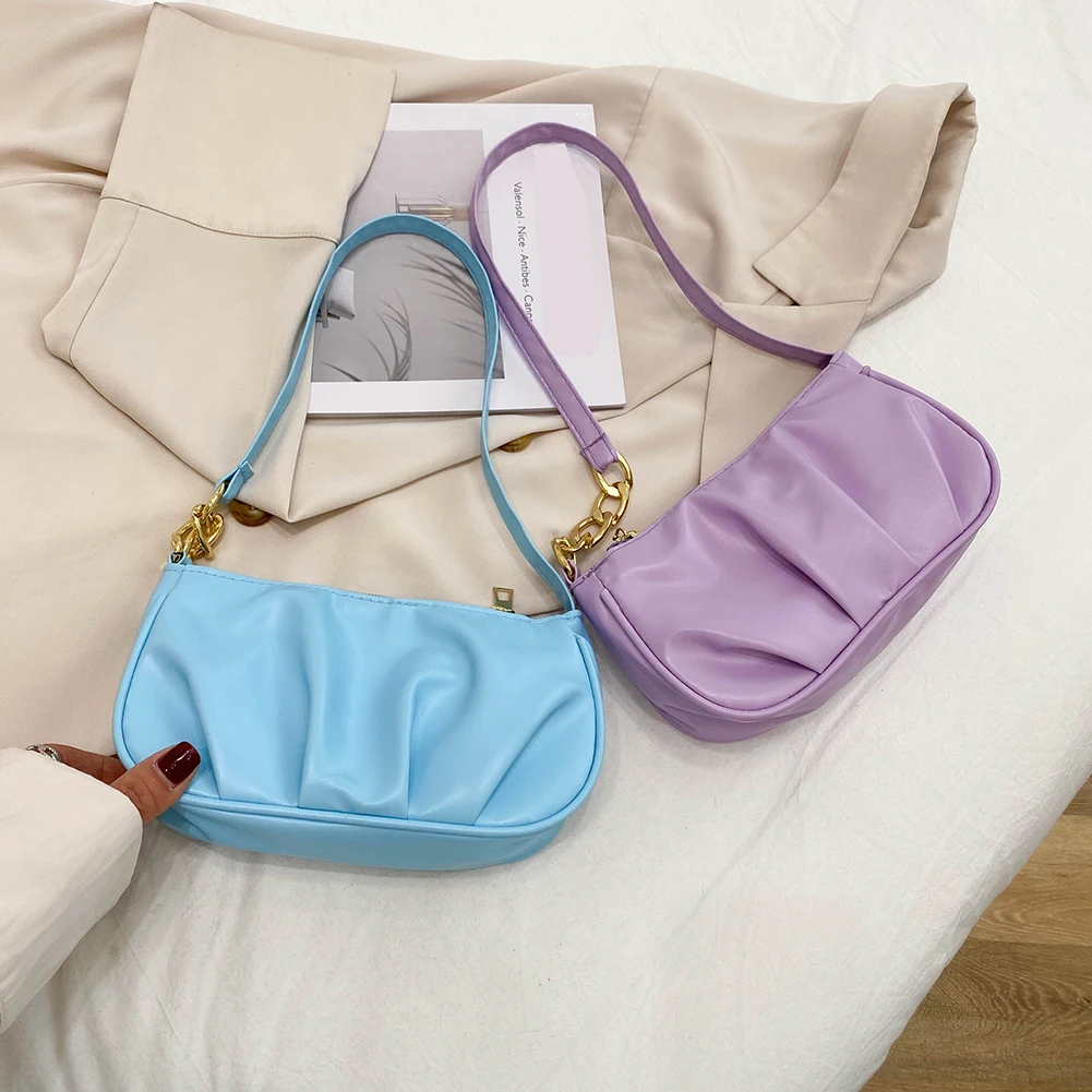 

Женская сумка в стиле ретро, плиссированная плотная однотонная сумка на плечо с цепочкой, Повседневная Дамская маленькая сумочка, кошелек, женская сумка