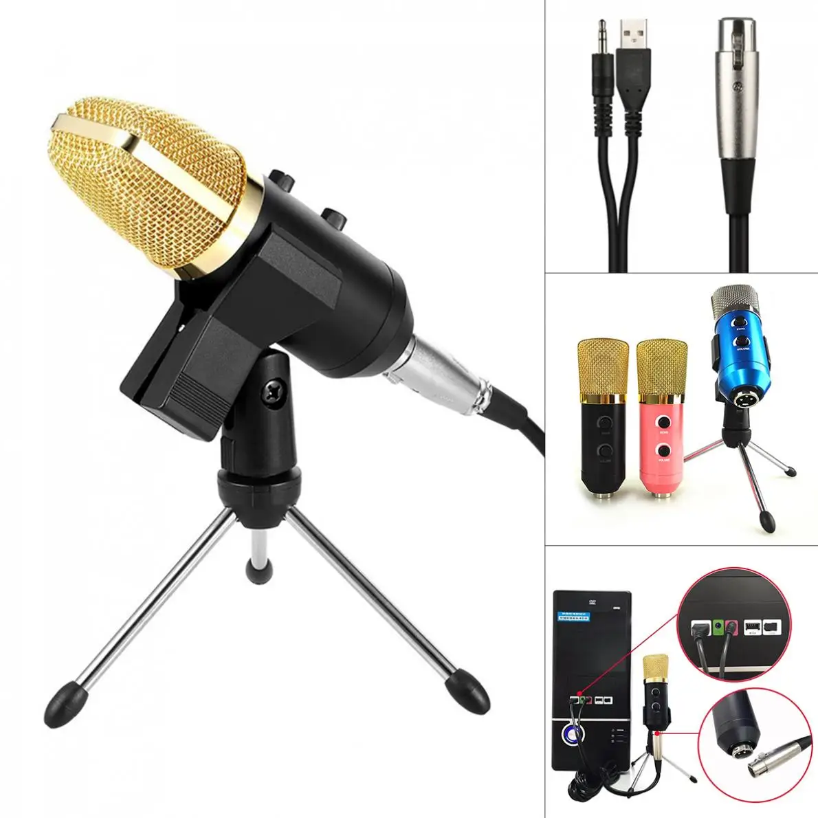 

USB Wired Microphone USB Condenser Sound Recording Microphone with Stand for Live broadcast / Chat / Sing / Karaoke