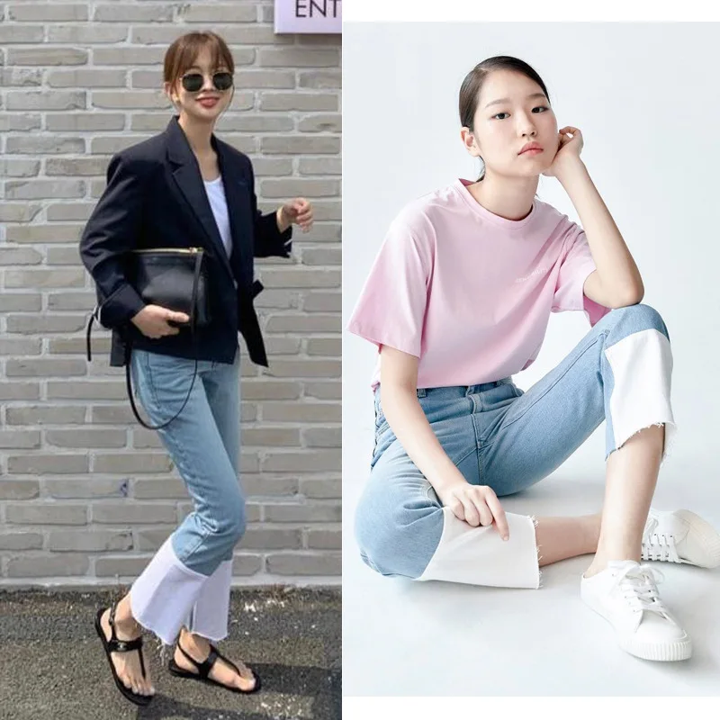 2021 Early Spring New Fashion Classic Design Commute Versatile Against White Leg Straight Burr Women High Waisted Cropped Jeans