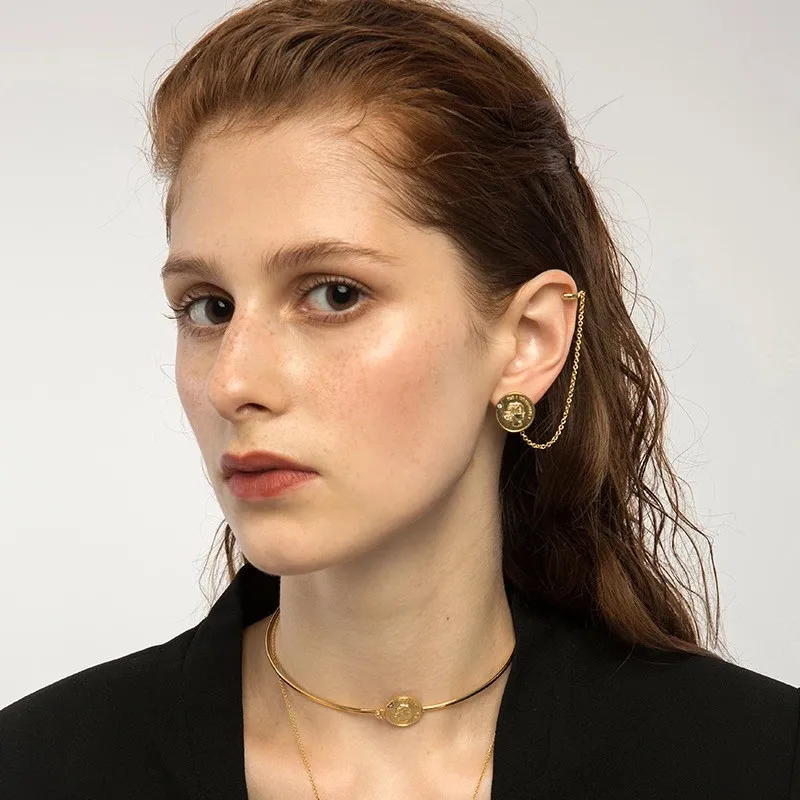 Европейские монеты SRCOI металлические серьги-цепочки клипса для костей