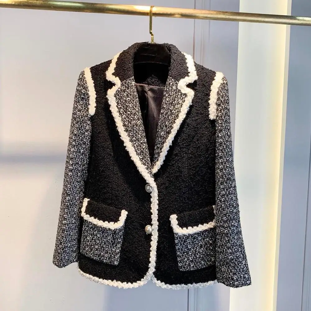 2019FW осенний Победитель Новая Женская Роскошная куртка пальто Женская Лоскутная твидовая Верхняя одежда Пальто gdnz 9,15 - Цвет: Темно-серый