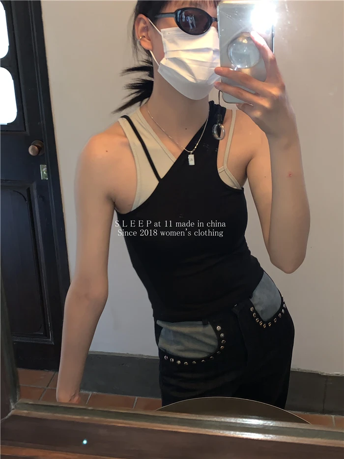

Summer New Minority Simple Irregular Spaghetti-Strap Top for Women