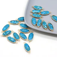 3pcs natural stone connector oval faceted blue turquoise charms for jewelry making diy bracelet necklace earring accessories