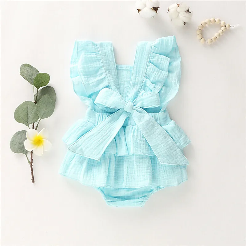 

Newborn Baby Girl Clothes Sleeveless Ruffle Romper 2020 Summer Beach Cotton Bow Bodysuits Jumpsuit Overall Outfits 0-12M