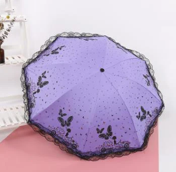 purple Любимые зонты для девочек, складной зонт от дождя, современный модный женский зонтик, женский кружевной зонтик с бабочкой, подарок - Цвет: purple