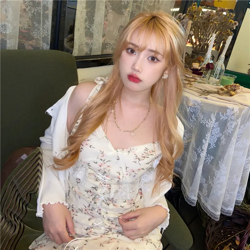 

kywommnz Bandage Floral Sling Korean MINI Dress Women Sleeveless Thin Summer 2021 E1251