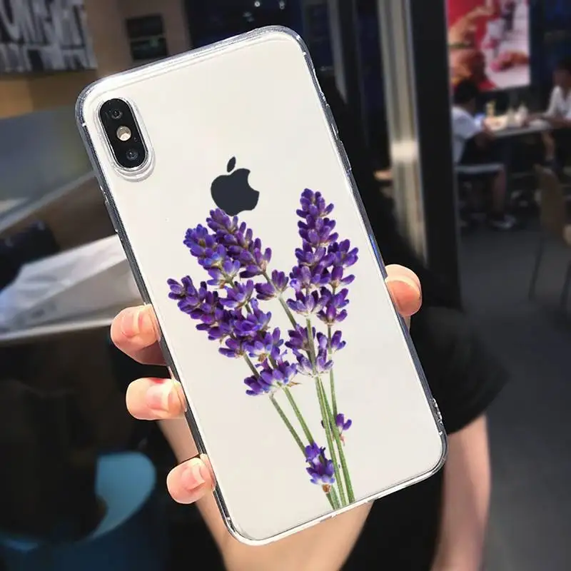 

Simple Lavender Purple Flowers Phone Case Transparent for iPhone 6 7 8 11 12 s mini pro X XS XR MAX Plus
