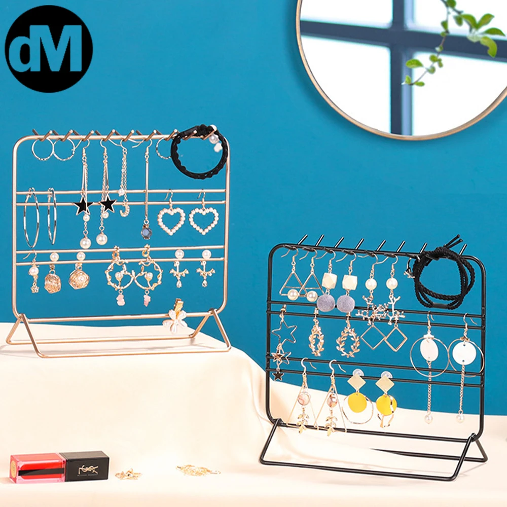 

DM Black & Champagne Colors Hanging Jewelry Organizer Rack Iron Metal Display Stand Storage Holders Earrings Necklaces Bracelets