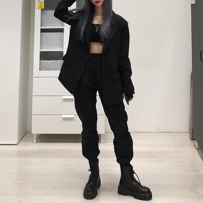 Женские брюки карго в стиле милитари с высокой талией Джоггеры Корейском