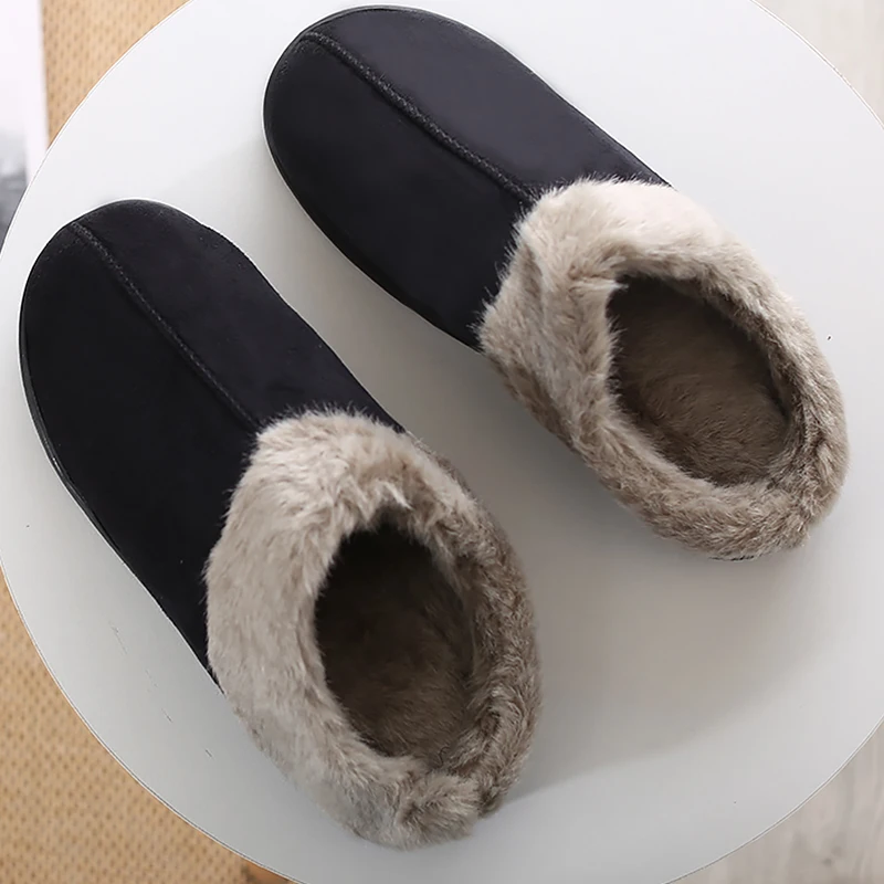 Зимние слиперы Мужская замшевая обувь с коротким плюшем прошитая домашняя для