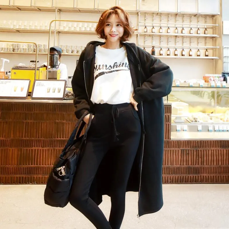 2022 Korean Spring Autumn Sweatshirts Women Clothing Cardigan Hooded Loose Large Size bf Lazy Long Trench Coat M230 | Женская одежда