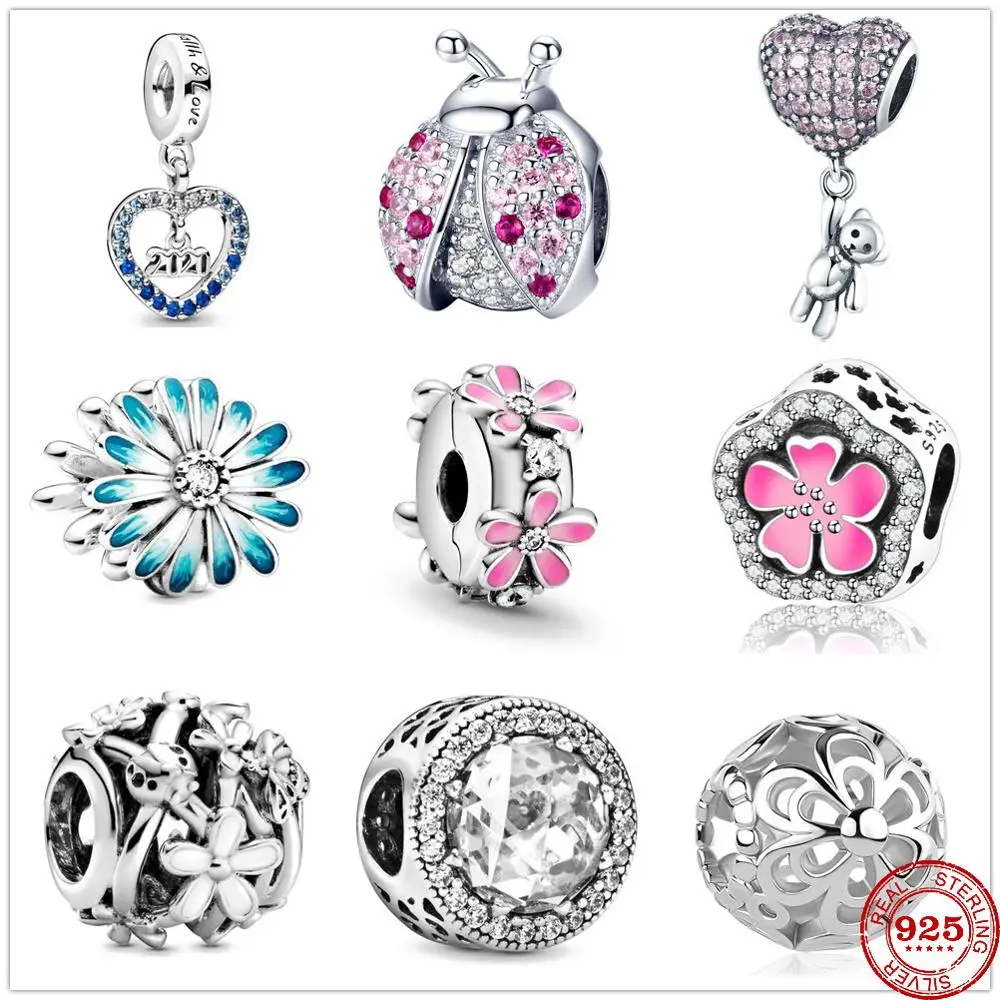 Новый 925 стерлингового серебра Дейзи цветок клип розовый циркония с кулоном