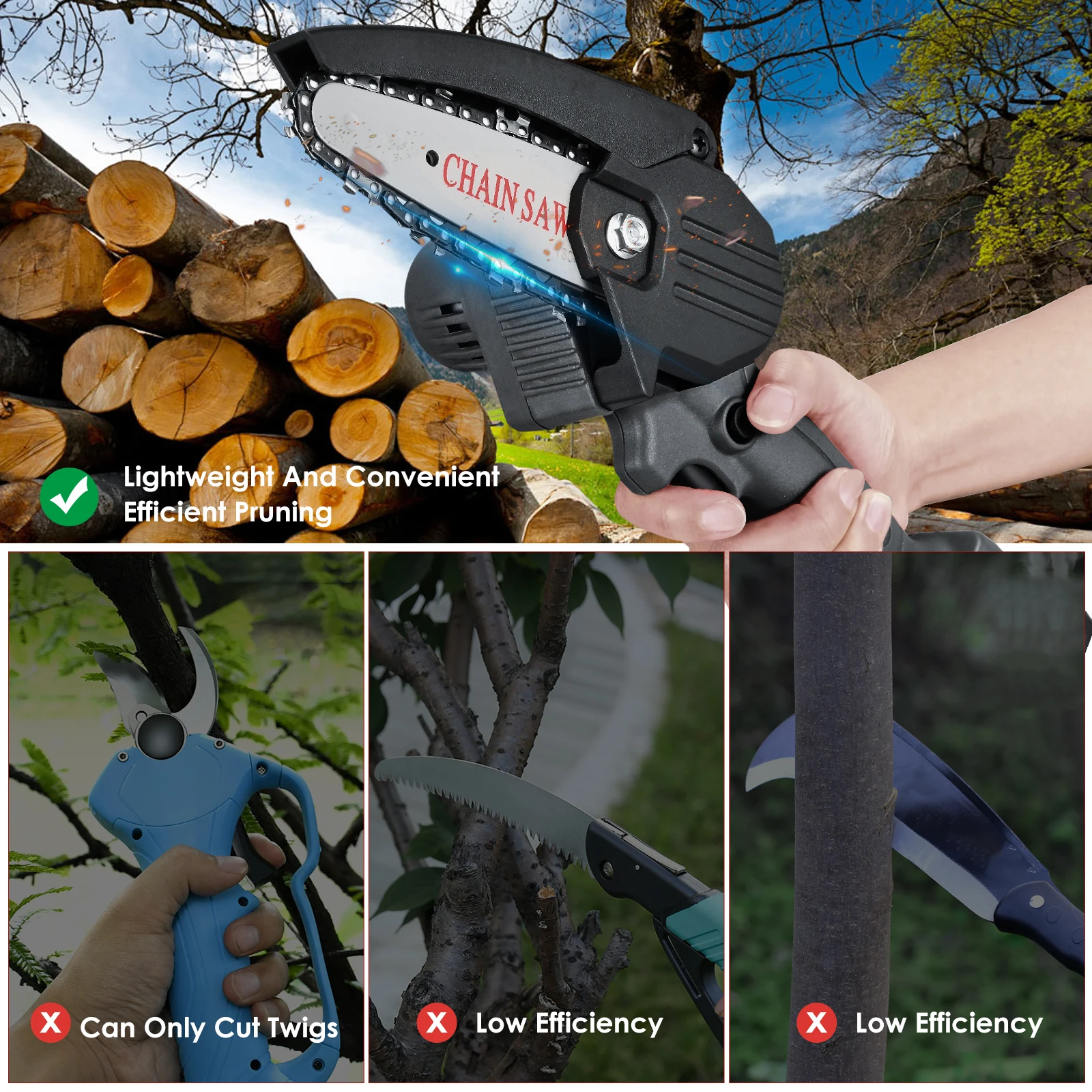 

Mini Chainsaw 4-Inch Cordless Electric Chain Saw 24V Portable Handheld Chainsaws For Tree Branch Wood Cutter