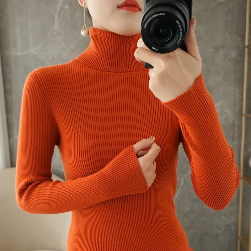 Новинка Женский пуловер с высоким воротником кашемировый свитер эластичный
