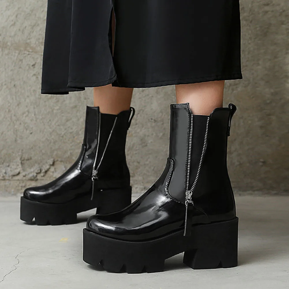 

DoraTasia New Punk High Block Heels Boots Cool Street Platform Ankle Boots Women slip-on Zipper Decorating woman shoes