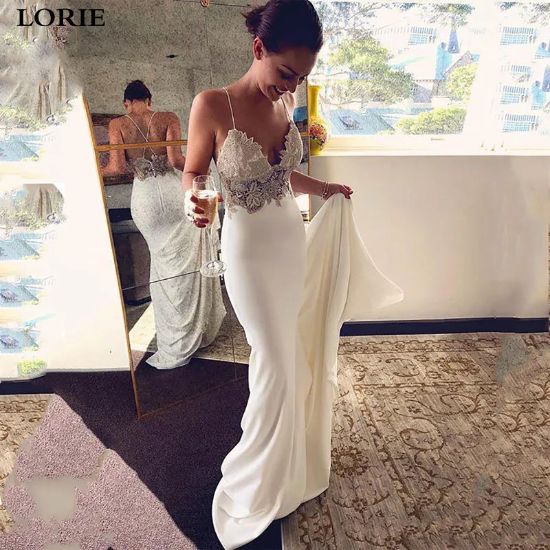 LORIE Русалка свадебное платье мягкий Атлас Vestidos de novia винтажное кружевное свадебное платье на тонких бретельках Свадебные платья